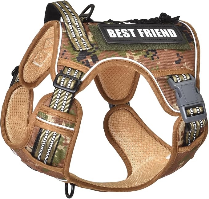 Heavy Duty Dog Harness with Handle, No Pull Adjustable Outdoor Vest with Metal Buckles, MOLLE Panel & Reflective Strips for Medium Large Dogs