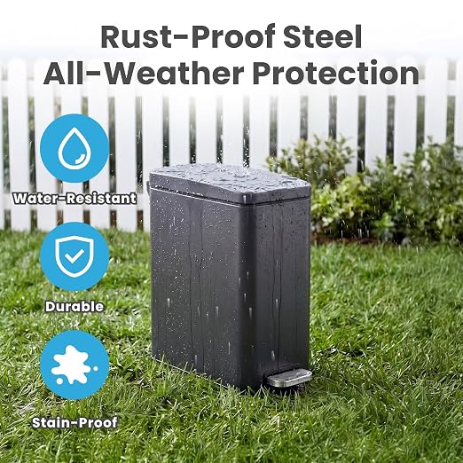 iTouchless 3 Gallon / 12 Liter Outdoor Pet Waste Bin with AbsorbX Odor Filter - Stainless Steel Garbage Can with Lid & Pedal - Small Trash Can for Patio, Deck, Yard, and Garage, Matte Gray