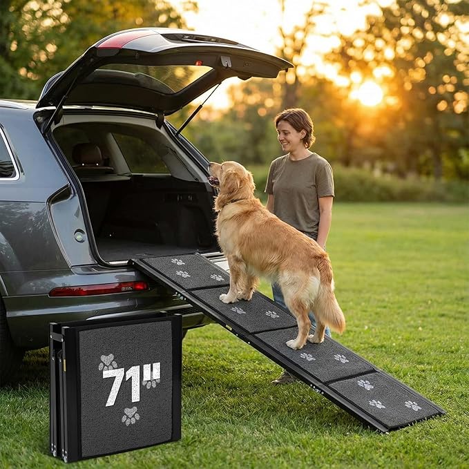 Dog Ramp for Car 71" L x 17" W Portable Dog Ramps for Large Dogs with Non-Slip Rug Surface Folding Pet Car Ramp for Truck/SUV & Stairs/Bed, Outdoor Dog Ramp for Medium & Large Dogs Up to 250 LBS