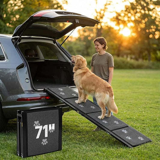 Dog Ramp for Car 71" L x 17" W Portable Dog Ramps for Large Dogs with Non-Slip Rug Surface Folding Pet Car Ramp for Truck/SUV & Stairs/Bed, Outdoor Dog Ramp for Medium & Large Dogs Up to 250 LBS