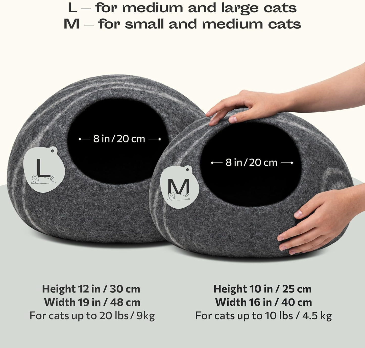 MEOWFIA Cat Cave – Premium Felt Cat Bed for Indoor Cats, Handmade 100% Merino Wool (Large, Dark Grey)