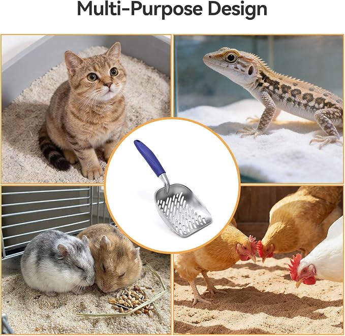 Cat Litter Scoop, Large Long Handle Kitty Metal Scooper | Heavy Duty Aluminum Deep Sifter, Ergonomic Non-Slip Grip, Rustproof Durable Poop Cleaner for Cat Litter Box