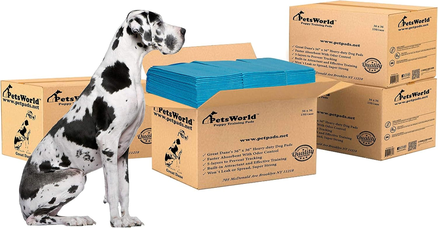 PETSWORLD Giant Dog Potty Pads, Odor-Eliminating, 36" x 36", Ultra Absorbent 5-Layer Leak-Proof Training Pads for Dogs & Cats (36x36, 600 Count)