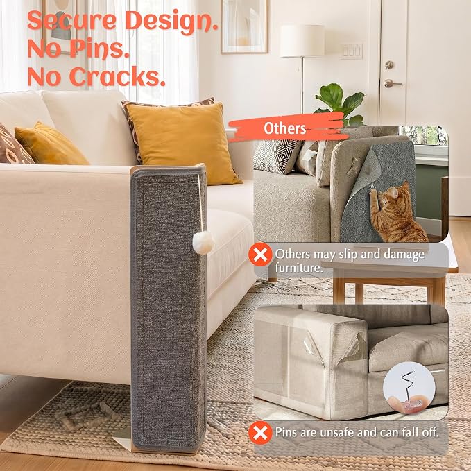 PETKARAY Carpet Cat Scratching Post for Couch Corner, Furniture Protector | Under-Furniture Carpet Scratcher, Cat Scratch Pad, Scratching Board & Mat for Indoor Cats with Toy Ball