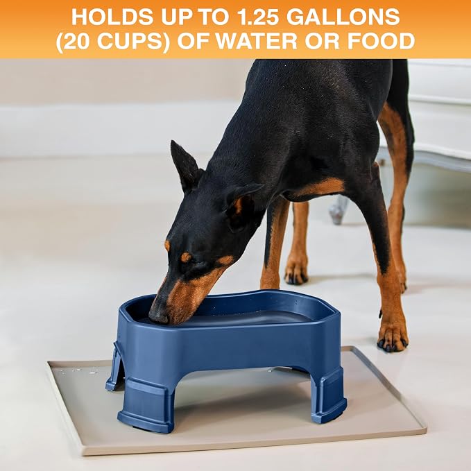 Neater Pet Brands Extra Large Water Bowl for Dogs, Elevated Outdoor Dog Water Bowl (1.25 Gallon XL Capacity), Big Trough Style Food Dish for Indoors or Outside, No Spill Large Dog Bowls, Dark Blue
