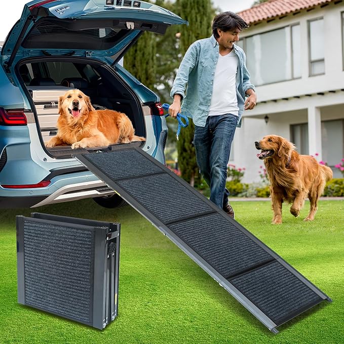 PawStep Portable Folding Dog Ramp for SUVs and Cars - Non-Slip Aluminum Pet Ramp for Senior Dogs - Joint-Friendly Mobility Support - Holds Up to 250 lbs (51014)