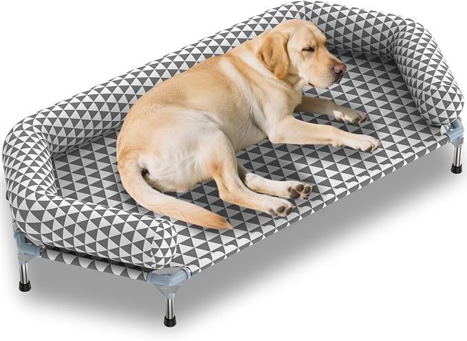 Orthopedic Dog Beds for Large Dogs,U-Shaped Bolster ，Up to 130 lbs | 6-Sided Design，Elevated Dog bed，Breathable Fabric, Dual-Layer Cotton, Stainless Steel Frame, Anti-Slip Feet