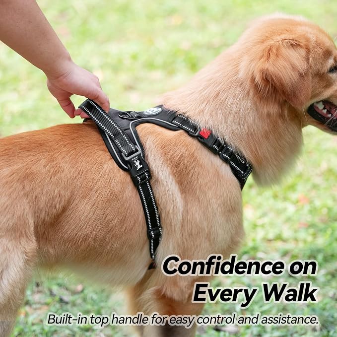 PoyPet No Pull Dog Harness Small with Front Clip & Neck Release Buckle | No Choke, Adjustable Vest, Reflective, Back Clip, Lockable, Soft Padded, Easy Control Handle for Walking Training, S, Black