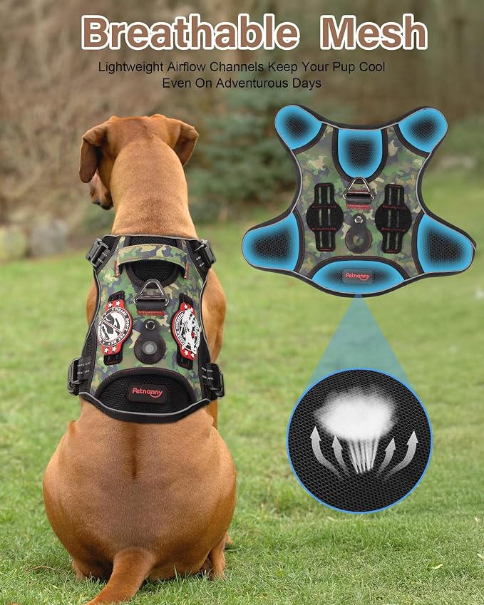 Petnanny Tactical Dog Harness No Pull Service Dog Vest XL Pink Camo | Tactical Dog Vest with breathable mesh & hook loop panel, no pull harness for walking training, adjustable fit