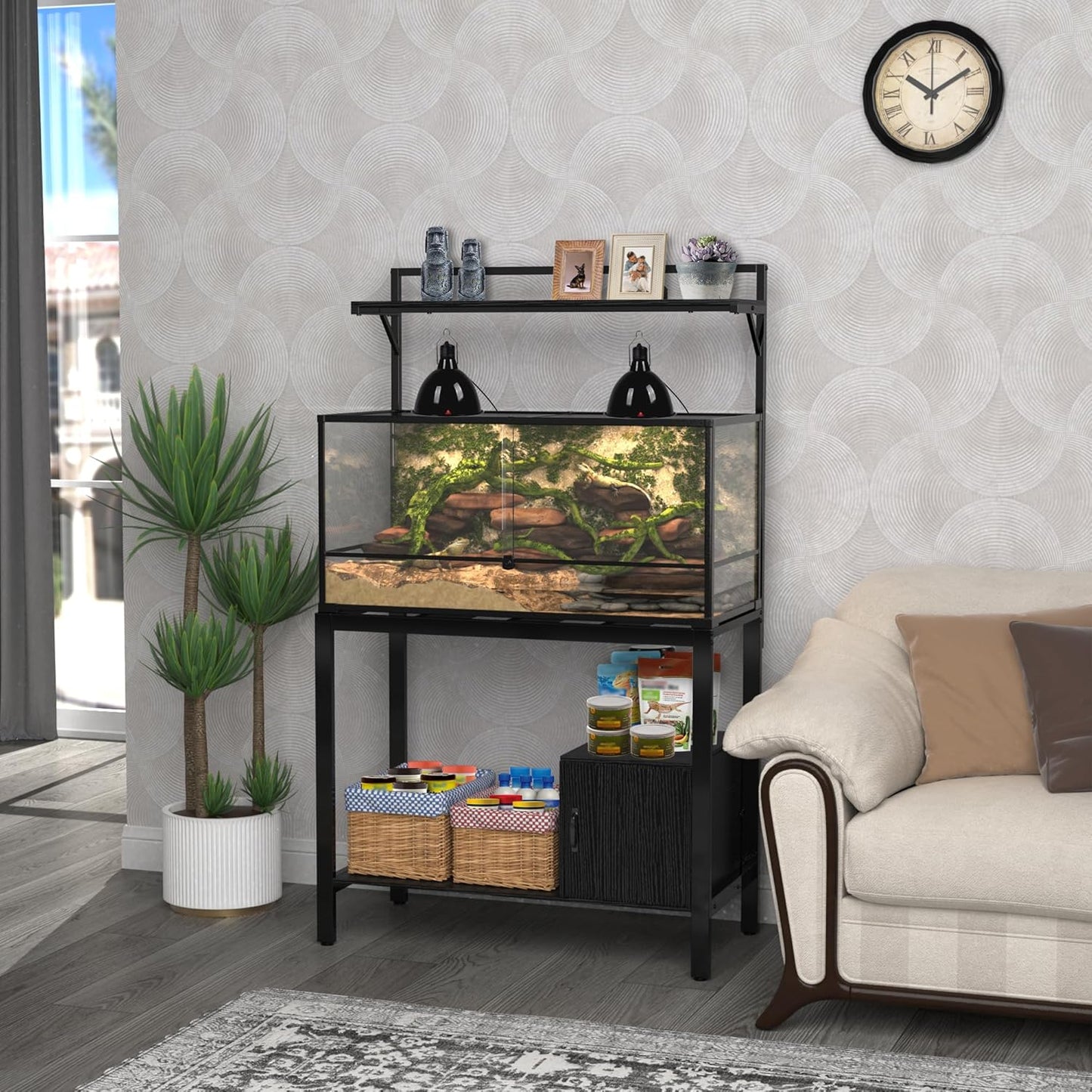 GDLF 40-50 Gallon Fish Tank Stand with Plant Shelf Metal Aquarium Stand with Cubby Storage 36.6" x 18.5" Tabletop fits Aquarium,Turtle Tank,or Reptile Terrariums