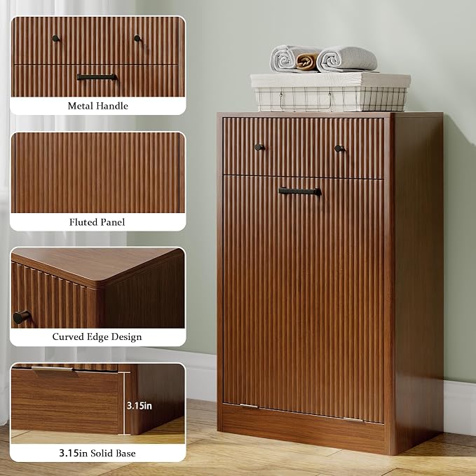 10-Gallon Single Tilt Out Trash Can Cabinet with Drawer,Kitchen Trash Can Cabinet Garbage Recycling Cabinet Wooden Dog-Proof Trash Cabinet for Dining Room and Kitchen,Laundry Room