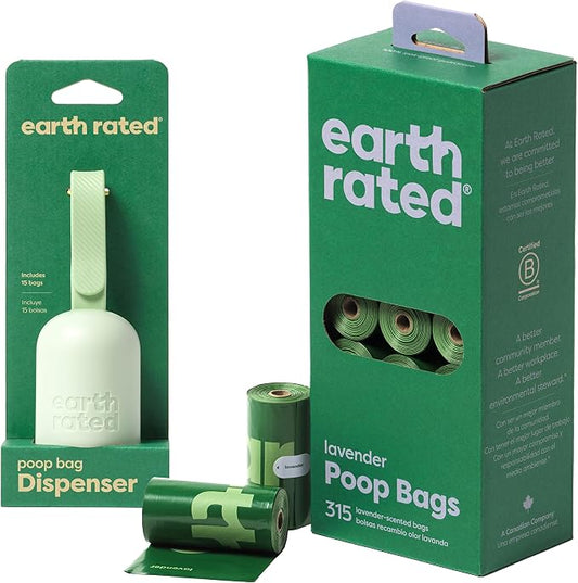 Earth Rated Perfect Dog-Walking Bundle - Includes 1 Poop Bag Dispenser and 315 Leak-Proof Extra Thick Waste Bags, Lavender-Scented