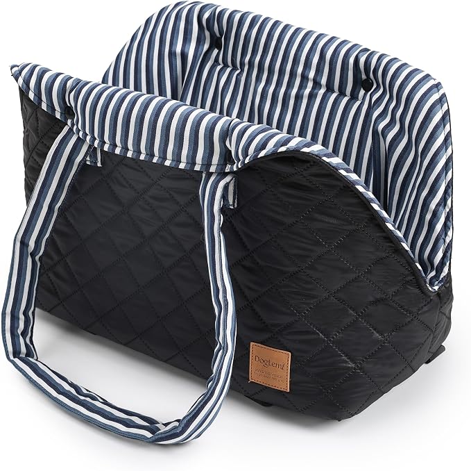 Small Dogs Under 12 lbs Adjustable Portable Center Console Car Seat, Built-in Bubble wrap, Fits Most Cars & SUVs with Convenient Handbag Functionality, Stylish Travel Pet Bag (Black)