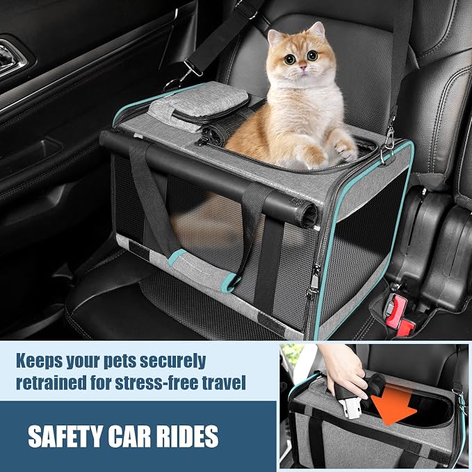 GAPZER Cat Carrier Alaska Airline TSA Approved 17x11x9.5 Soft-Sided Small Pet Air Travel Carry Bag, Southwest Airplane Kitten 12lbs Crate in Cabin Under-Seat Traveling Cage Tiny Dog Under 8 Pound