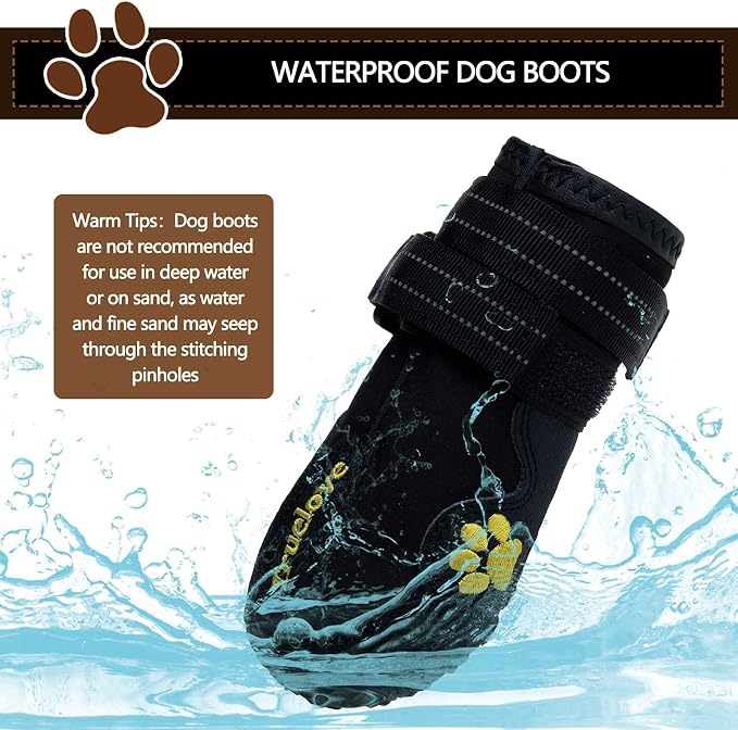 Expawlorer Dog Shoes for Large Dogs, Dog Shoes for Hot Pavement Hiking Walking, Anti-Slip Rugged Sole,Waterproof Dog Booties for Outdoor Rain Days, All Weather Dog Boots & Paw Protectors (Black)