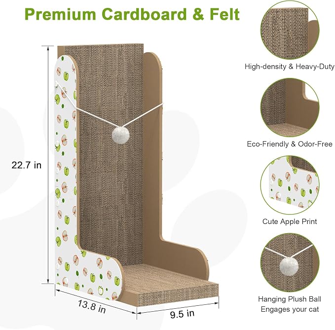 TIMHAKA Cat Scratcher, Large L-Shaped Cat Scratching Board for Indoor Cats, Double-Sided Cardboard Cat Scratcher with Ball Toy & Catnip, Vertical Cat Cat Scratcher Pad Wall Mounted, Big Size