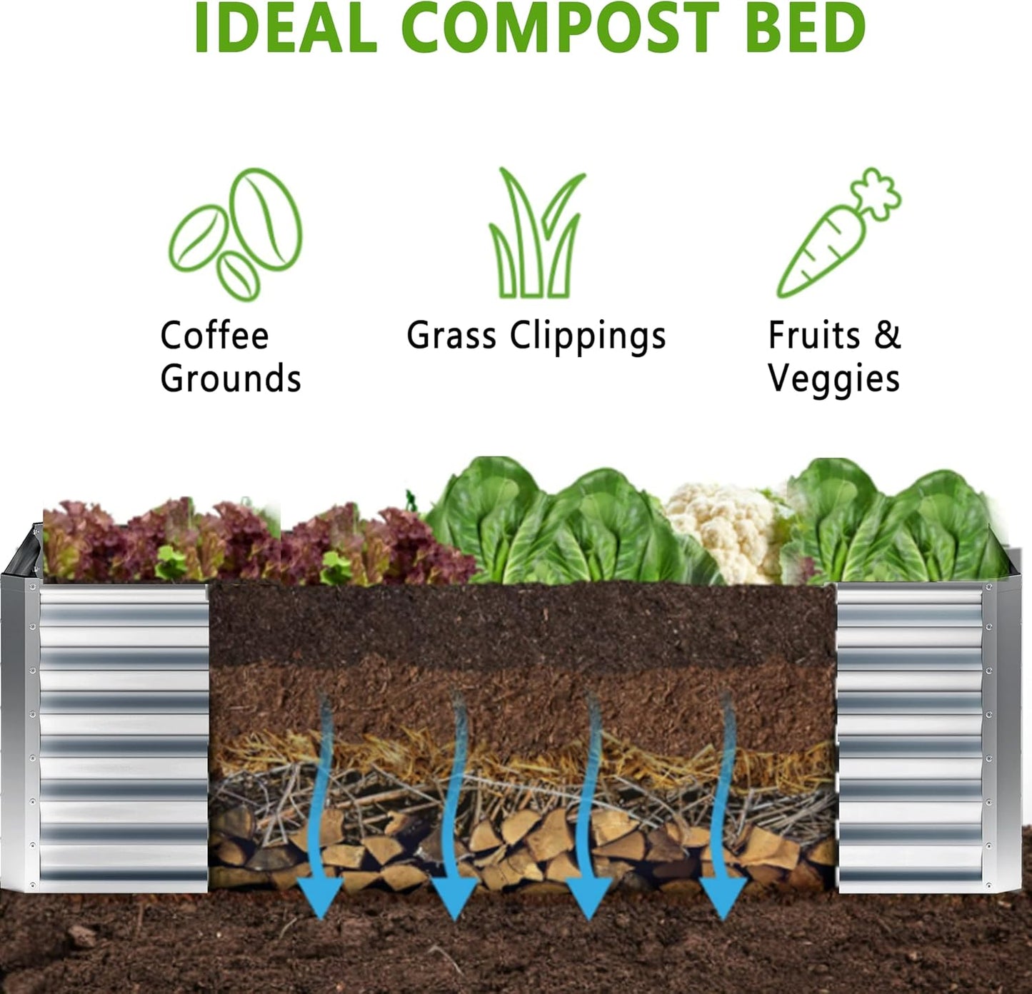 4x2x2FT Galvanized Raised Garden Bed,Planter Raised Beds-Metal Garden Box,Large Plant for Outdoor Planting, Vegetables Bed，Flower,herb-Sliver