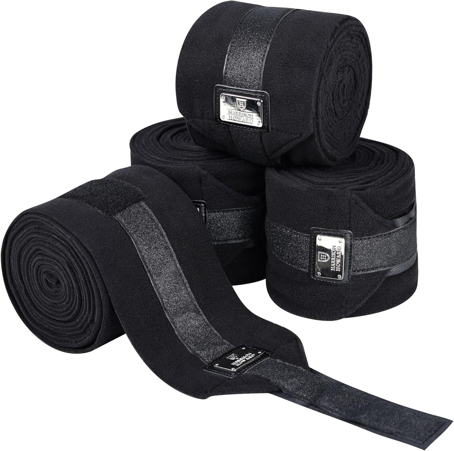 Harrison Howard Horse Polo Wraps Upgrade with Bling Leg Wraps for Horses 4-Pack Fleece Leg Wraps Stable Supplies Black M