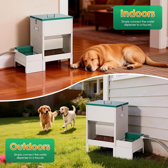 Metal Automatic Dog Feeder&Water Dispenser for Large Dogs Outdoor | 2-in-1 Automatic Dog Feeder Large Breed and Outdoor Dog Water bowl Set for Large Dogs, Cats, and Other Pet