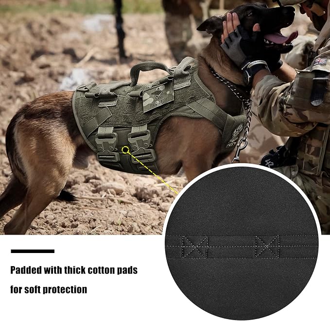 Tactical Dog Harness K9 Dog Training Vest Adjustable Padded Police Service Dog Working MOLLE Vests for Large Medium Dogs Mals GSD Lab… …