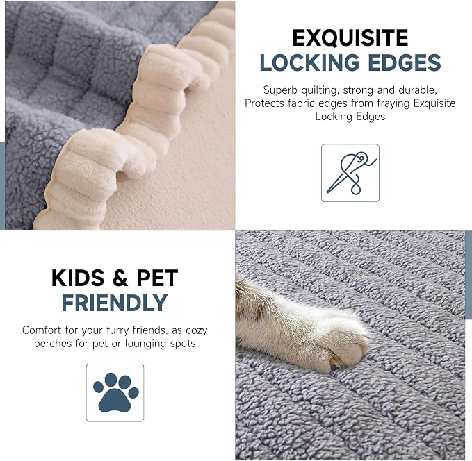 OTOB Couch Cover for Dogs Washable, Non Slip Plush Fuzzy Sofa Covers for 3 Cushion Couch All Seasons, Kids Pet Friendly Soft Cozy Furniture Protector Sofa Slipcovers (Light Gray, 27.6" x 82.7")