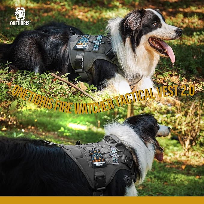 OneTigris Tactical Dog Harness Vest with Handle, Military Dog Harness for Large Medium Dogs,FIRE Watcher 2.0 No-Pull Service Dog Vest,Adjustable Dog Vest Harness for Walking Hiking Training(XL,Grey)