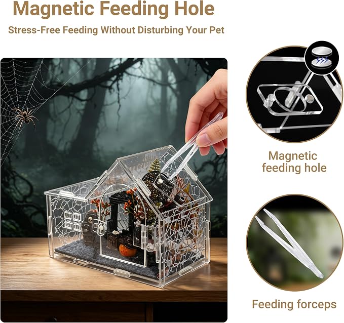 Acrylic Jumping Spider Enclosure Kit with Accessories | 22-in-1 complete decor set, clear 360° view, ideal for mantis, tarantula, and small reptiles