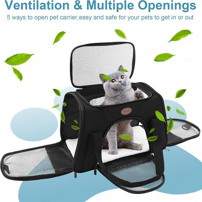 Cat Carrier Dog Carrier Pet Carriers for Medium Small Cats Dogs Puppies up to 15 Lbs,TSA Airline Approved Small Dog Cat Carriers Soft Sided,Collapsible Travel Puppy Carrier (Black, Medium)