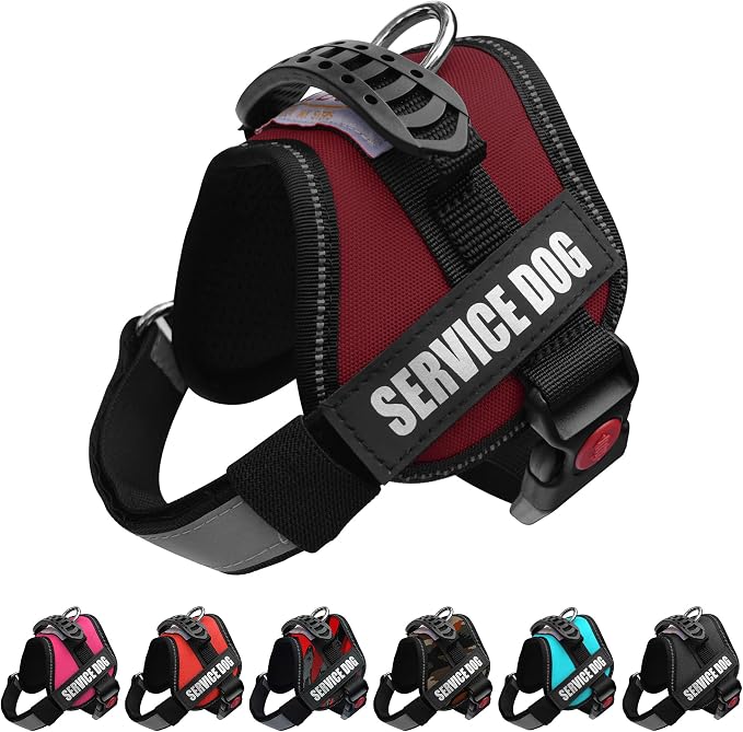 Service Dog Vest Harness – Reflective Service Animal Vest, No-Pull Harness with Handle & Mesh Padding – Sizes XXS-XL for Puppies – 2 Removable Service Patches Included (Extra Small, Maroon)