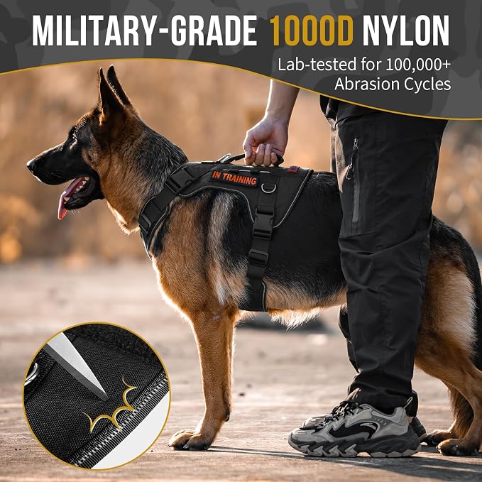 OneTigris No-Pull Tactical Dog Harness Reflective Vest for Medium Dogs | Military-grade 1000D Nylon Easy Control Vest – Adjustable Dog Harness with Hook & Loop Panels for Walking, Hiking, Training