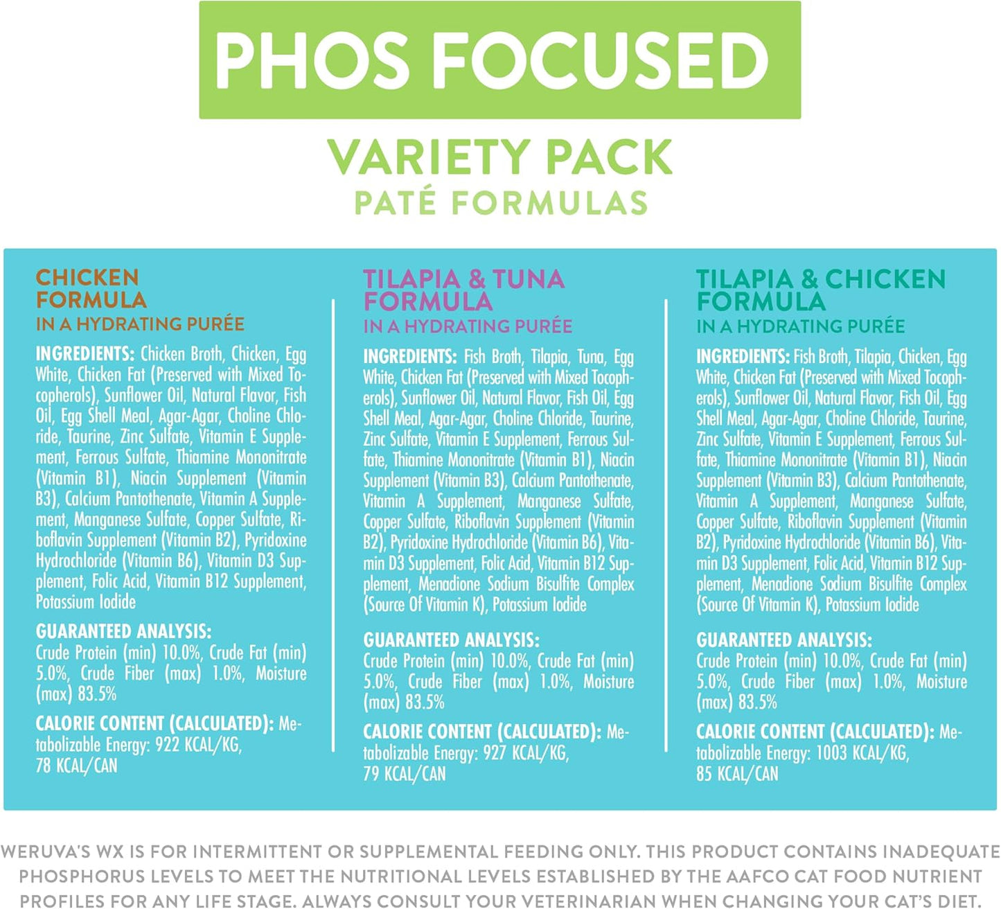 Weruva Wx Phos Focused, Pate Formulas Variety Pack, 3oz Can (Pack of 12)