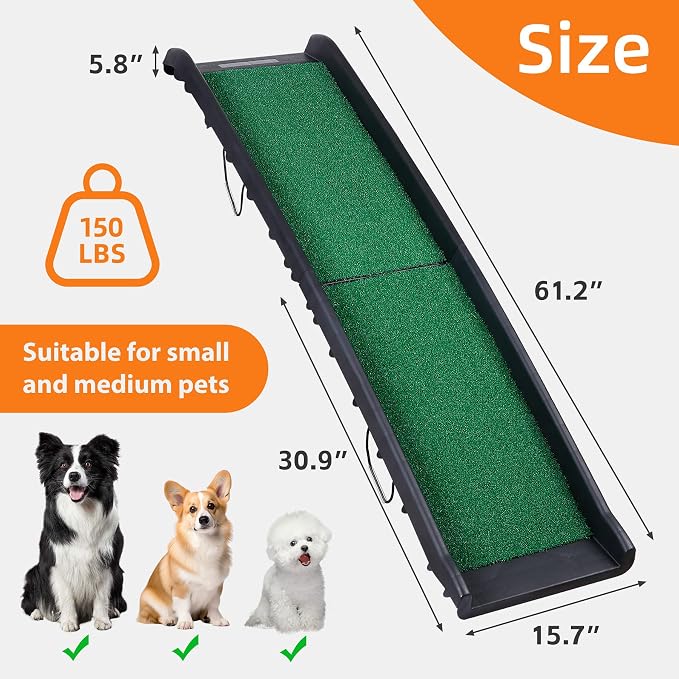 61 Inches Folding Dog Ramp for Cars Trucks SUVs Portable Pet Ramps for Large Dogs Non-Slip Stairs Step Ladder with Raised Siderails and Carrying Handle
