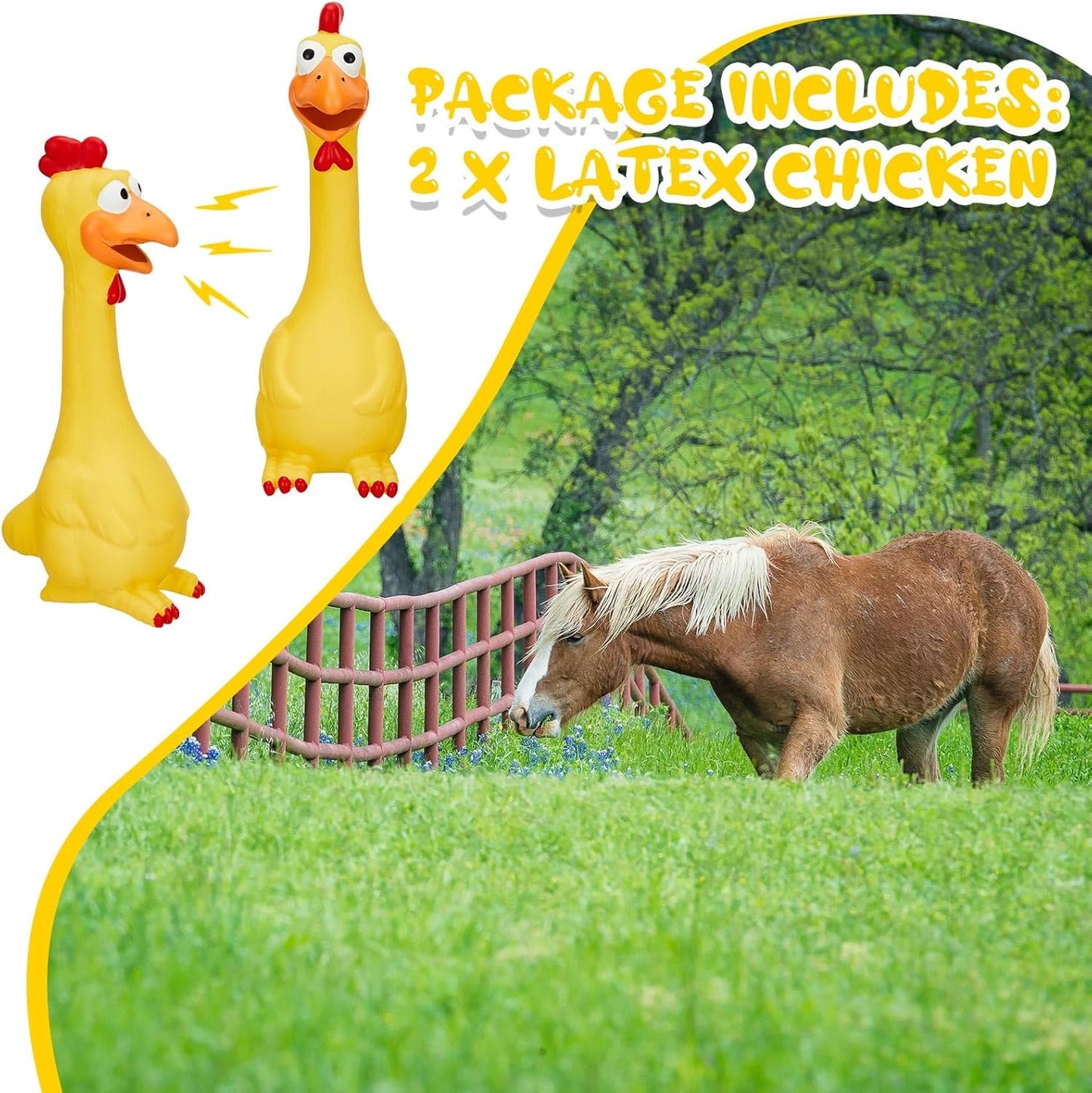 Hungdao 2 Pcs Rubber Chicken Squeaky Dog Toy 11 Inches Horse Toys Latex Reduce Separation Anxiety Screaming Chicken Toy for Small, Medium or Large Horse Pet (Yellow)