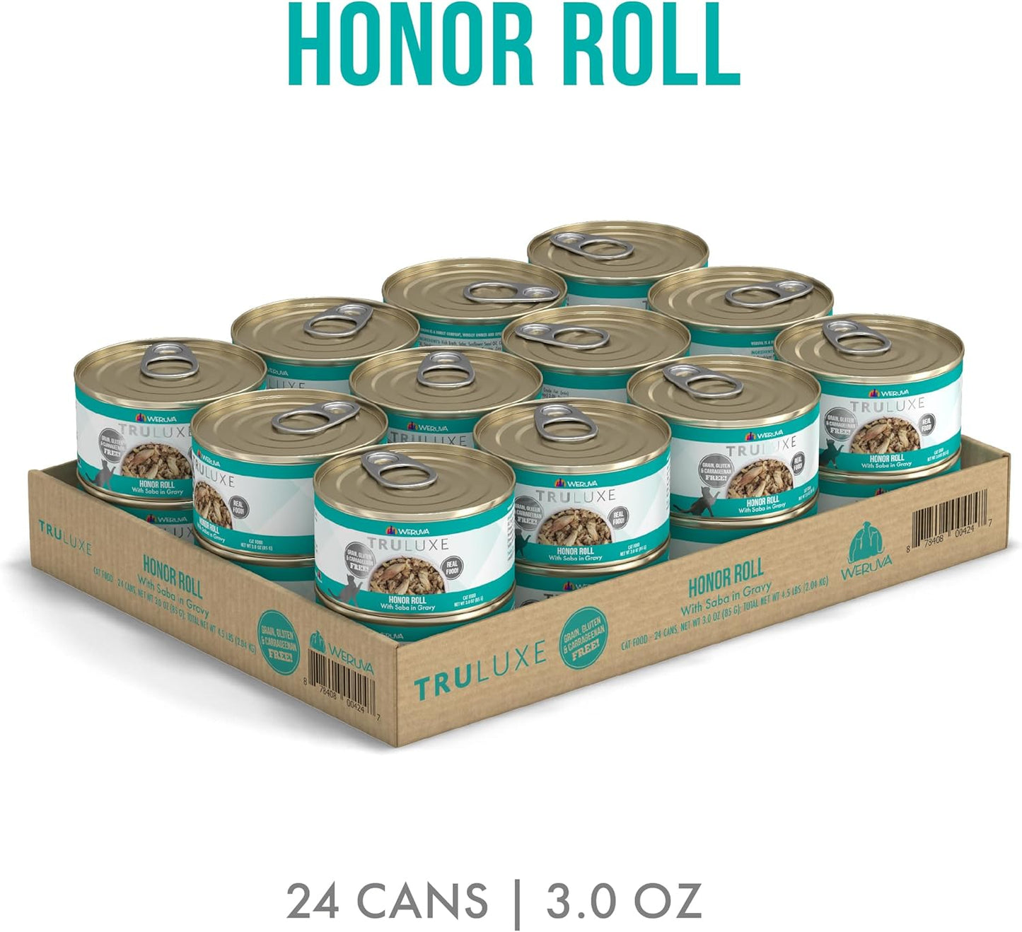 Weruva Truluxe Cat Food, Honor Roll with Wild-Caught Saba in Gravy, 3Oz Can (Pack of 24)