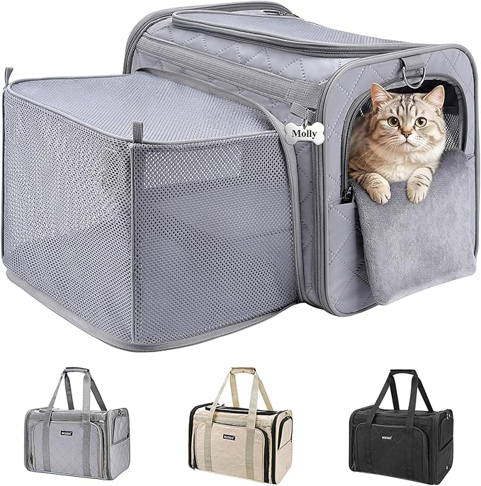 MIDOG Cat Carrier Soft for Small-Medium Cats Up to 15lbs, Airline Approved | Expandable Square Design,Comfort & Breathable Window,Equipped with anti-slip lock zippers and an internal safety leash