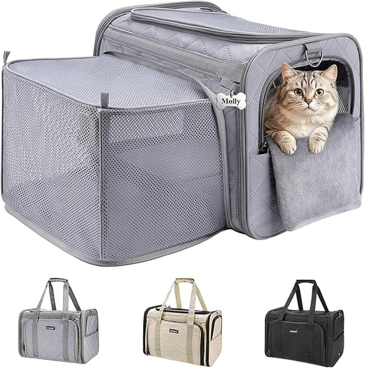 MIDOG Cat Carrier Soft for Small-Medium Cats Up to 15lbs, Airline Approved | Expandable Square Design,Comfort & Breathable Window,Equipped with anti-slip lock zippers and an internal safety leash