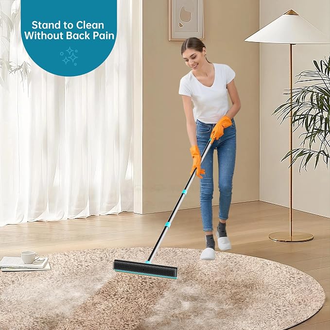 Carpet Rake 60" Long Handle, Pet Hair Remover, Carpet Broom, 3Pcs | Metal Fabric Edge, Carpet Scraper, Rug Rake, Pet Hair Broom, Carpets, Rugs, Mats, Couch, Stairs, Pet Hair Removal Tool