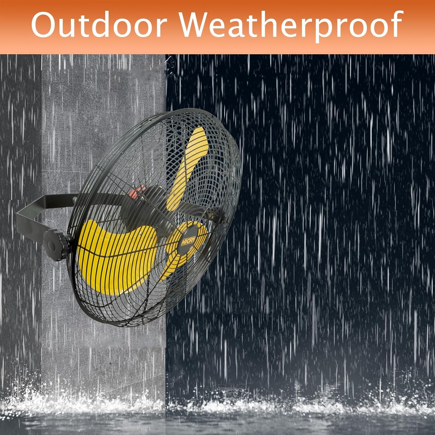 HiCFM 5100 CFM 20 inch Outdoor Wall Mount Fan, 3-Speed High Velocity Weatherproof Wall-mounted Fan with IP44 Sealed Motor and Manual GFCI Plug for Patios, Industrial, Garage and Gazebo - UL Listed