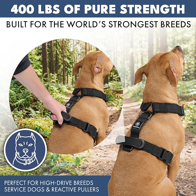 Spark Paws Comfort Control No Pull Dog Harness - Heavy Duty Front Clip | Safety Tested for Strong Breeds, w/ Metal Buckle & Top Handle – Padded Y-Straps Redirect Pulling. Solo or Matching Leash Set