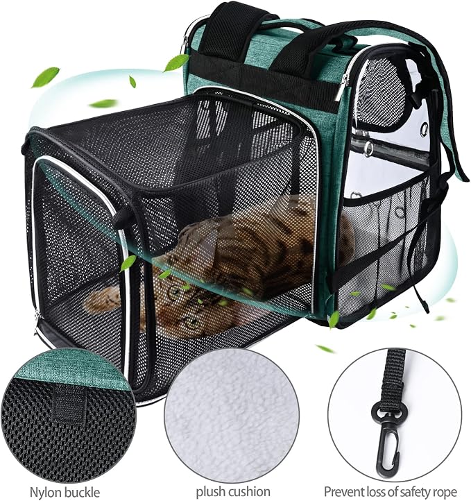 BAGLHER Expandable Pet Carrier Backpack，Pet Bubble Backpack for Small Cats Puppies Dogs Bunny, Airline-Approved Ventilate Transparent Capsule Backpack for Travel, Hiking and Outdoor Use. Green