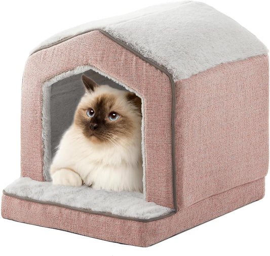 Orthopedic Cat Houses for Indoor Cats,Small Dogs,Super Soft Cat Bed Cave,Condos, Cubes,Cat Hideaway,Covered,Cat Bed for Kitty Small Medium Large Pet (Pink, 18" L x 15" W x 17" Th)