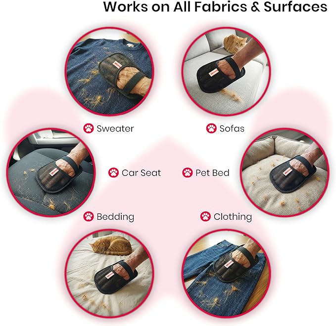 Oteengo Upgraded Electrostatic Pet Hair Removal Glove for Cats & Dogs – 5-Finger Cat Hair Remover - Reusable Magic Brush Pet Hair Remover Tool for Laundry, Furniture, Carpet, Bedding & Car Seats