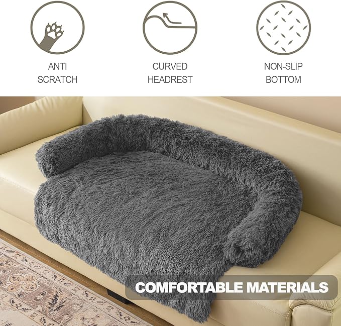 Luxurious Calming Dogs/Cats Bed Mats, Dog Pad Washable Removable Couch Cover, Plush Long Fur Mat for Pets, Waterproof Lining, Perfect for Small, Medium and Large Dogs and Cats (Beige, 36"x31")