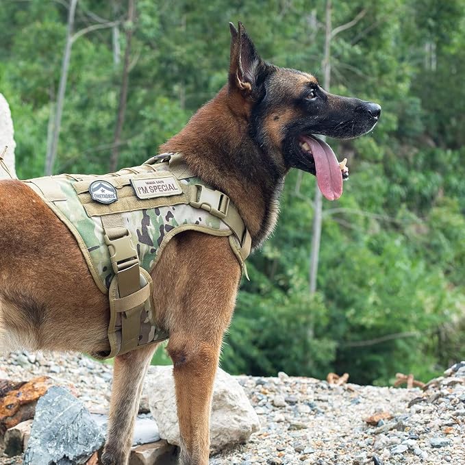 OneTigris Tactical Dog Harness with Handle No-Pull Adjustable for Large Dog | Military 1000D Pullable Nylon, Service Dog Vest with Hook & Loop Panels, Easy On & Off for Walking Hiking Training Camo XL