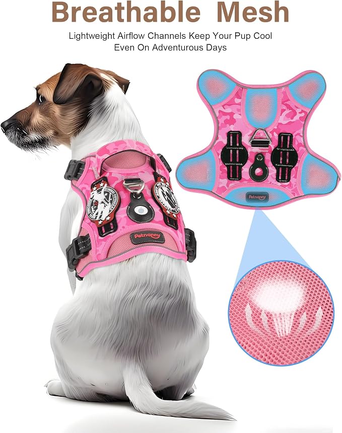 Petnanny Tactical Dog Harness No Pull Service Dog Vest M Purple | Tactical Dog Vest with breathable mesh & hook loop panel, no pull harness for walking training, adjustable fit