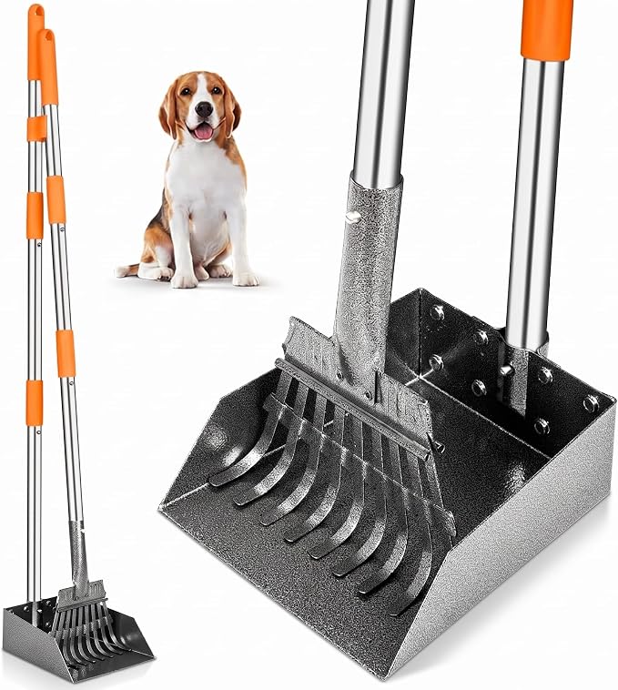 Dog Pooper Scooper,Long Handle Pooper Scooper for Medium Small Dogs Heavy Duty, Pet Supplies Metal Tray and Rake to Use for Grass, Dirt or Gravel