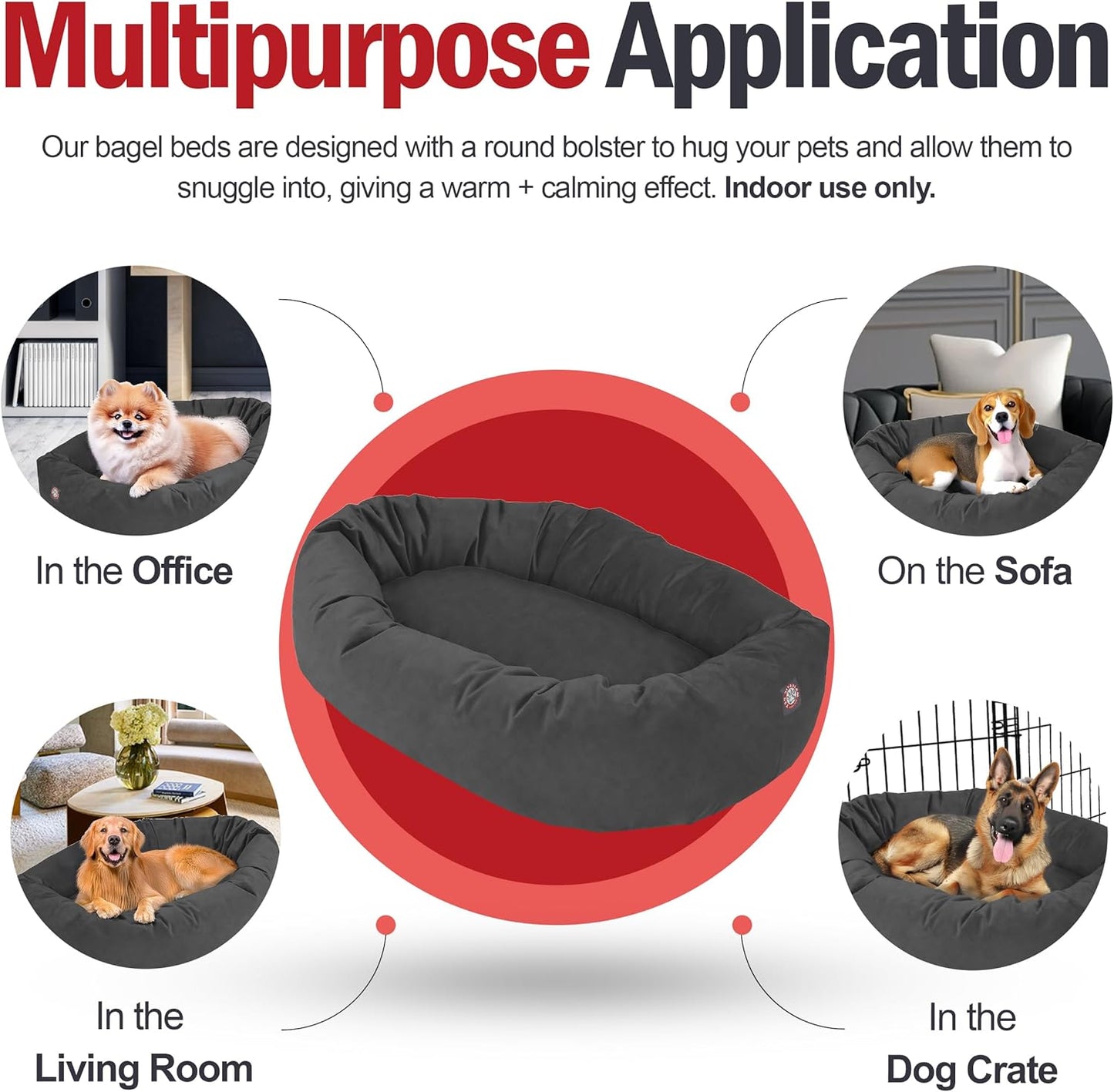 Majestic Pet 40 Inch Suede Calming Dog Bed Washable 40x29x9 (Inch) – Cozy Soft Round Donut Dog Bed with Spine Support for Dogs to Rest Their Head - Pet Bed Large – Gray (2025)