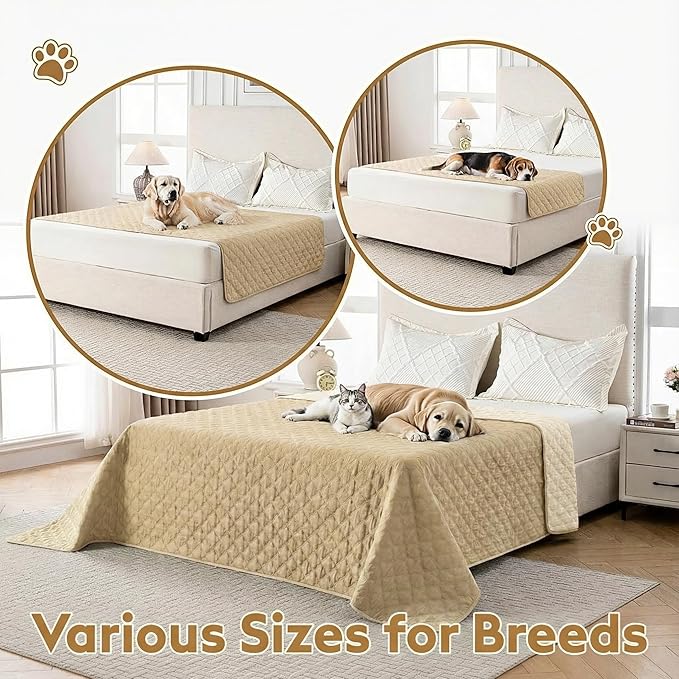 Waterproof Dog Blanket, Couch Cover for Dogs Washable, Reversible Dog Bed Cover, Couch Furniture Protector. (Dark＆Light Beige, 82 X 82 Inch - 1 Pack)