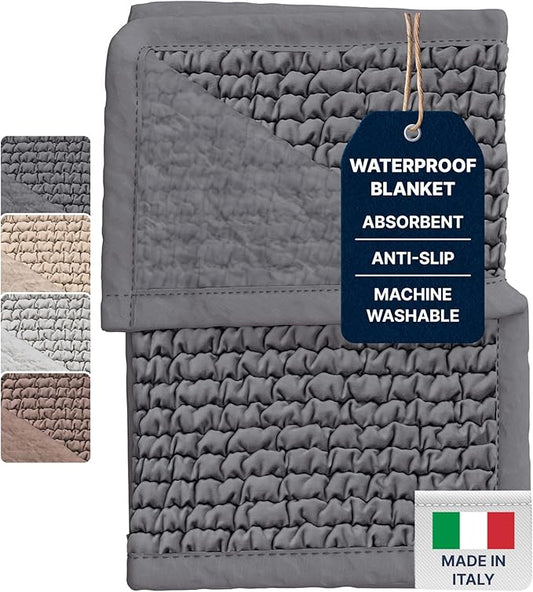 PAULATO BY GA.I.CO. Waterproof Blanket – 24x67” Changing Absorbent Pad for Incontinence – Machine Washable Stain-Resistant Protector for Couch Sofa or Bed – Reusable Waterproof Cover - Dark Grey