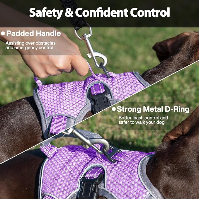 Escape Proof Dog Harness, Dachshund Harness, Reflective Dog Harness with Handle, Durable,Adjustable Vest for Small Medium Large Dogs Walking, Training, and Running Gear (Lavender Purple,S)